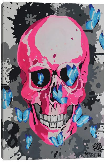 Pink Skull And Butterflies Canvas Art Print - Peter Martin