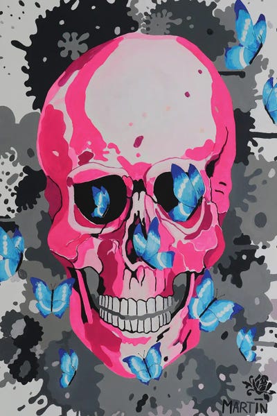 Pink Skull And Butterflies