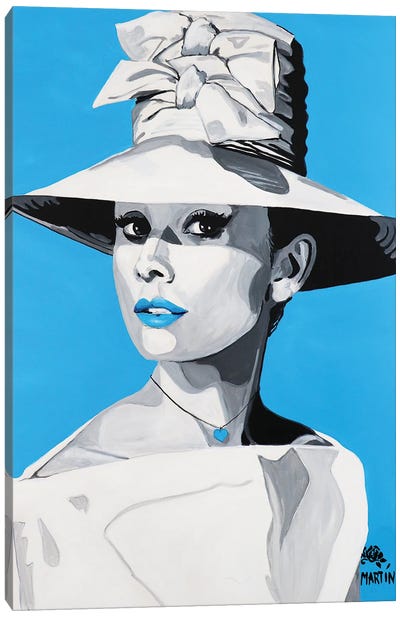 Audrey Hepburn Blue Canvas Art Print - Audrey Hepburn