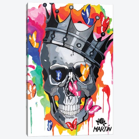 Skull With Crown And Butterflies Canvas Print #PEM88} by Peter Martin Canvas Art