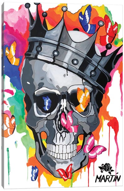 Skull With Crown And Butterflies Canvas Art Print