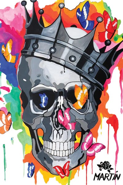 Skull With Crown And Butterflies