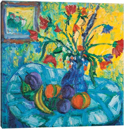 The Blue Tablecloth Canvas Art Print - Food & Drink Still Life