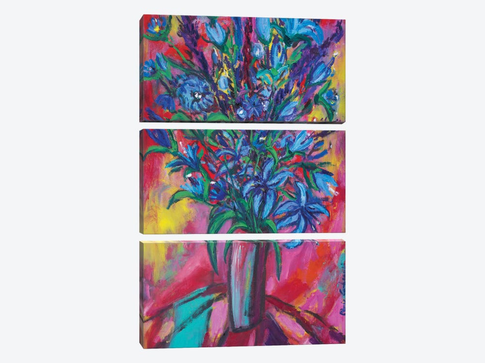 Blue Flowers by Peris Carbonell 3-piece Canvas Art