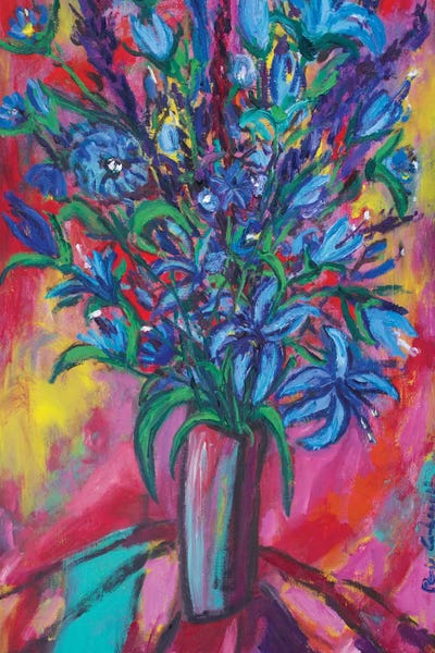 Contemporary Fine Art: Blue Flowers by Peris Carbonell