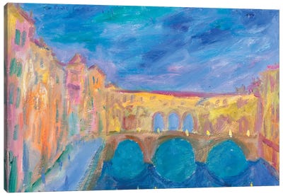 Evening In The Ponte Vecchio Canvas Art Print - Peris Carbonell