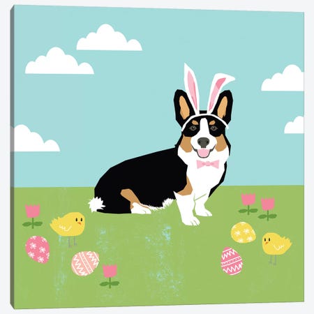Corgi Tricolored Easter Canvas Print #PET100} by Pet Friendly Art Print