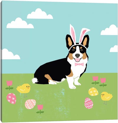 Corgi Tricolored Easter Canvas Art Print - Corgi Art