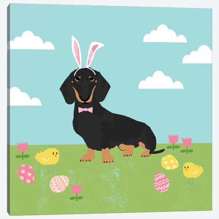 Dachshund Black And Tan Easter  Canvas Print #PET107} by Pet Friendly Canvas Artwork