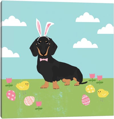 Dachshund Black And Tan Easter  Canvas Art Print - Easter Art