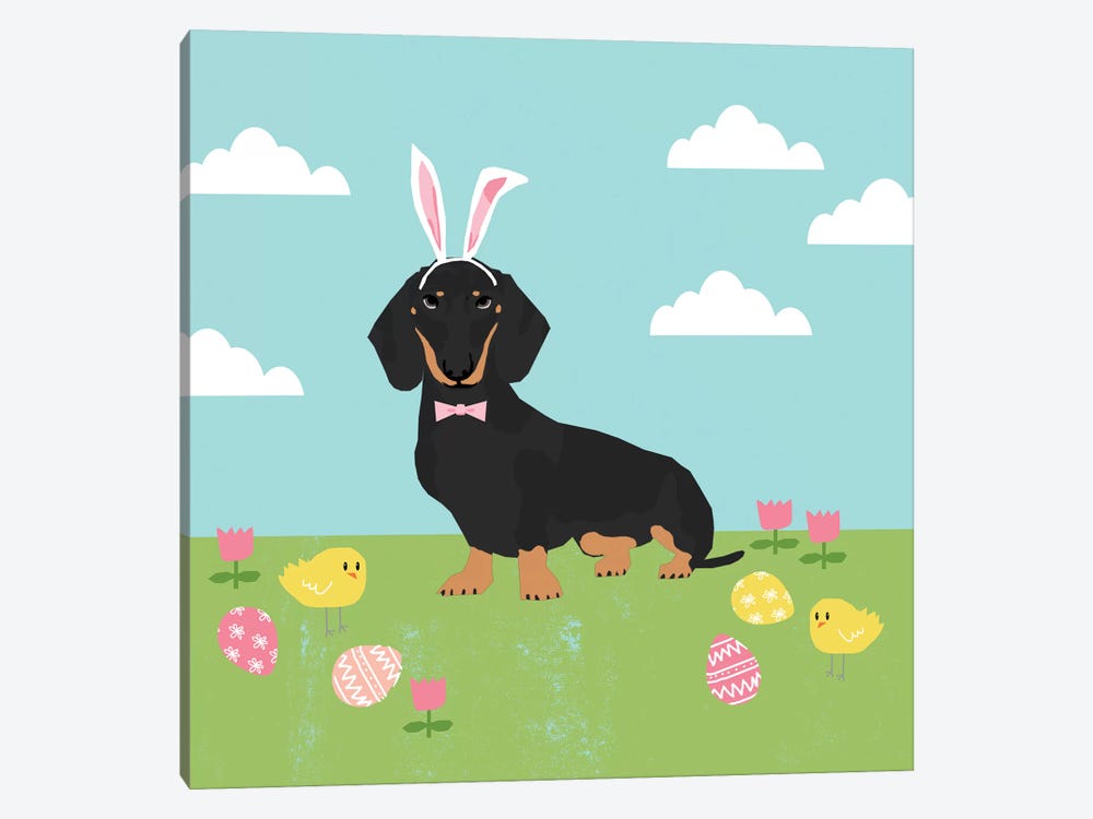 Dachshund Black And Tan Easter  by Pet Friendly 1-piece Canvas Wall Art