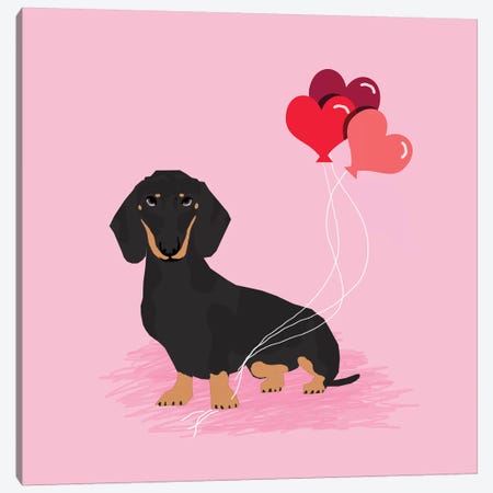 Dachshund Black And Tan Love Balloons  Canvas Print #PET108} by Pet Friendly Art Print