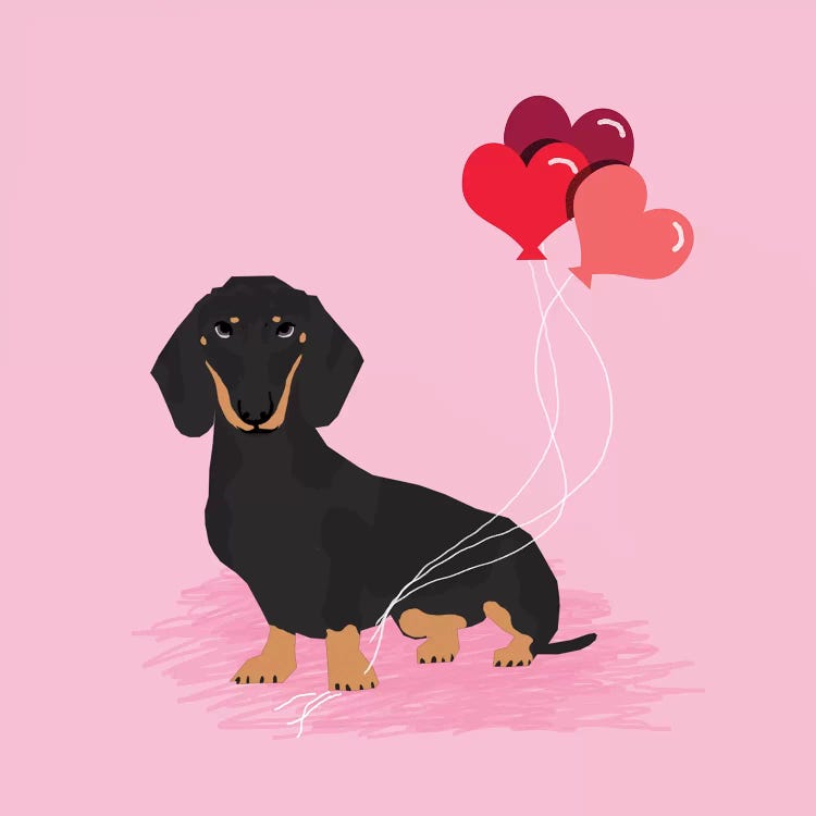 Dachshund Black And Tan Love Balloons  by Pet Friendly wall art