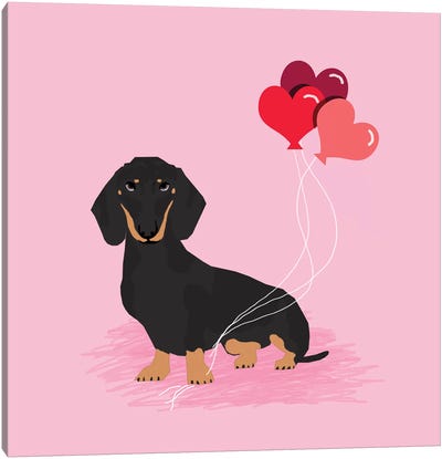 Dachshund Black And Tan Love Balloons  Canvas Art Print - Pet Friendly
