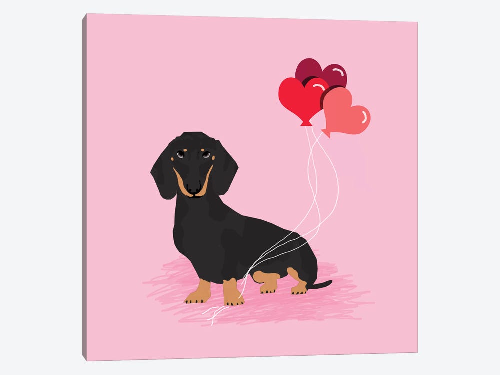 Dachshund Black And Tan Love Balloons  by Pet Friendly 1-piece Canvas Art Print