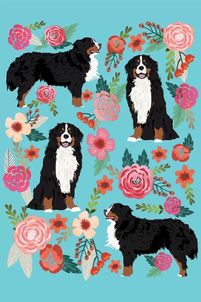 Bernese Mountain Dog Floral Collage by Pet Friendly framed canvas print