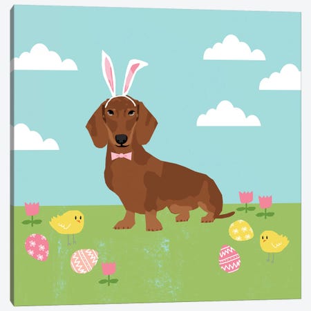 Dachshund Red Easter  Canvas Print #PET110} by Pet Friendly Canvas Artwork