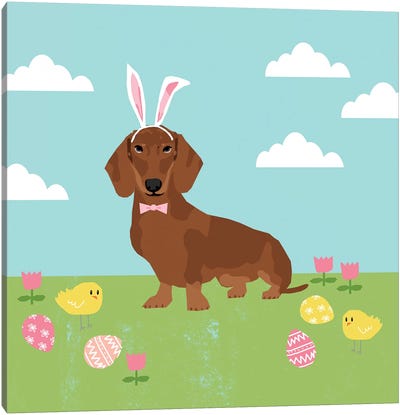 Dachshund Red Easter  Canvas Art Print - Pet Friendly