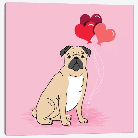 Pug Love Balloons Canvas Print #PET113} by Pet Friendly Canvas Wall Art