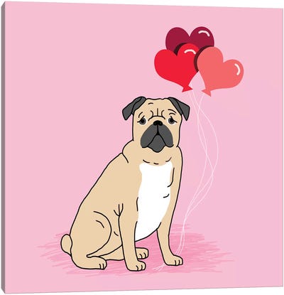 Pug Love Balloons Canvas Art Print - Pet Friendly