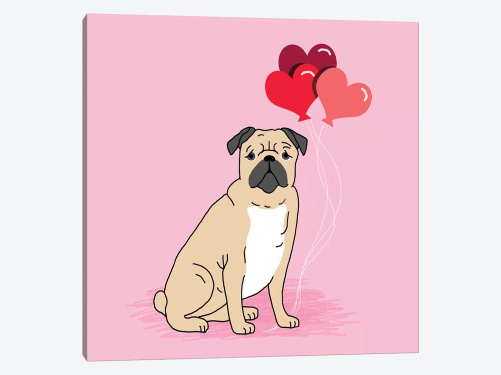 Pug Love Balloons by Pet Friendly 1-piece Canvas Print