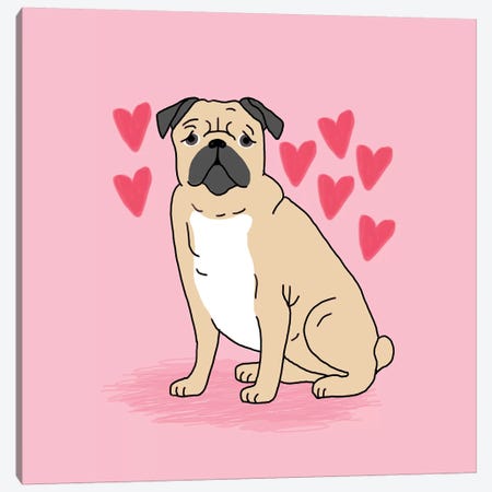 Pug Love Hearts Canvas Print #PET114} by Pet Friendly Art Print