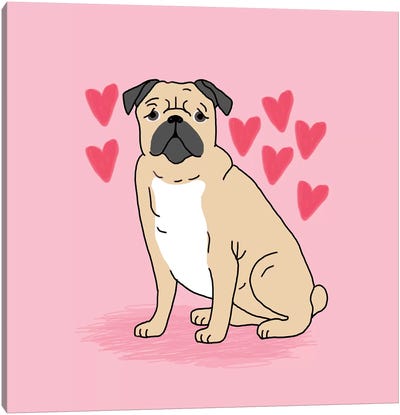 Pug Love Hearts Canvas Art Print - Pug Art