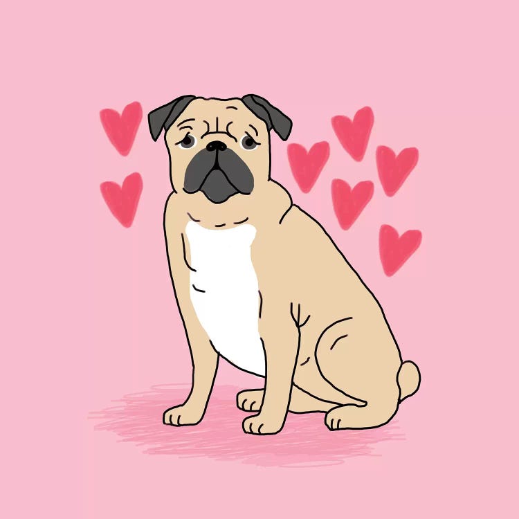 Pug Love Hearts by Pet Friendly wall art