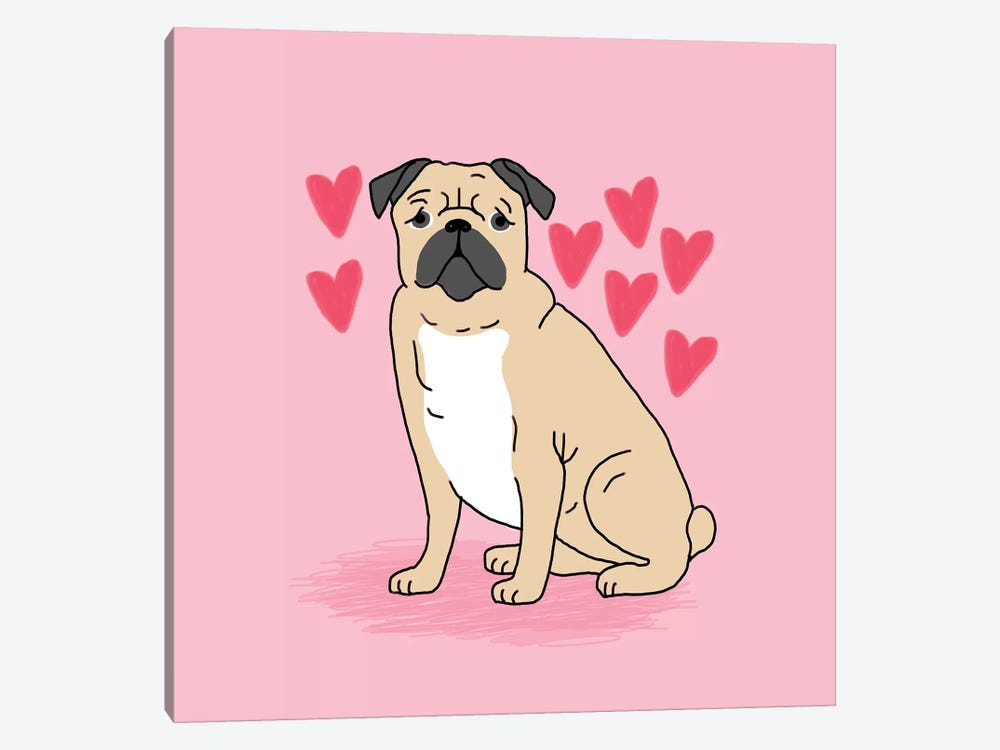 Pug Love Hearts by Pet Friendly 1-piece Canvas Art
