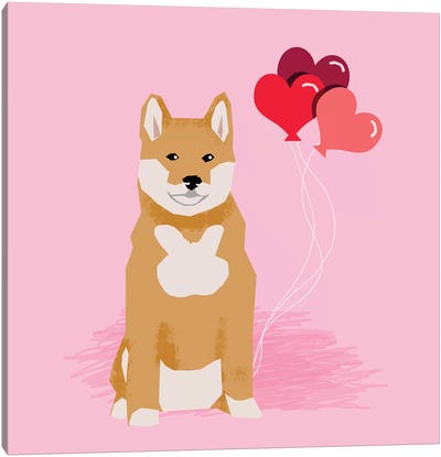 Shiba Inu Love Balloons Canvas Art Print - Pet Friendly