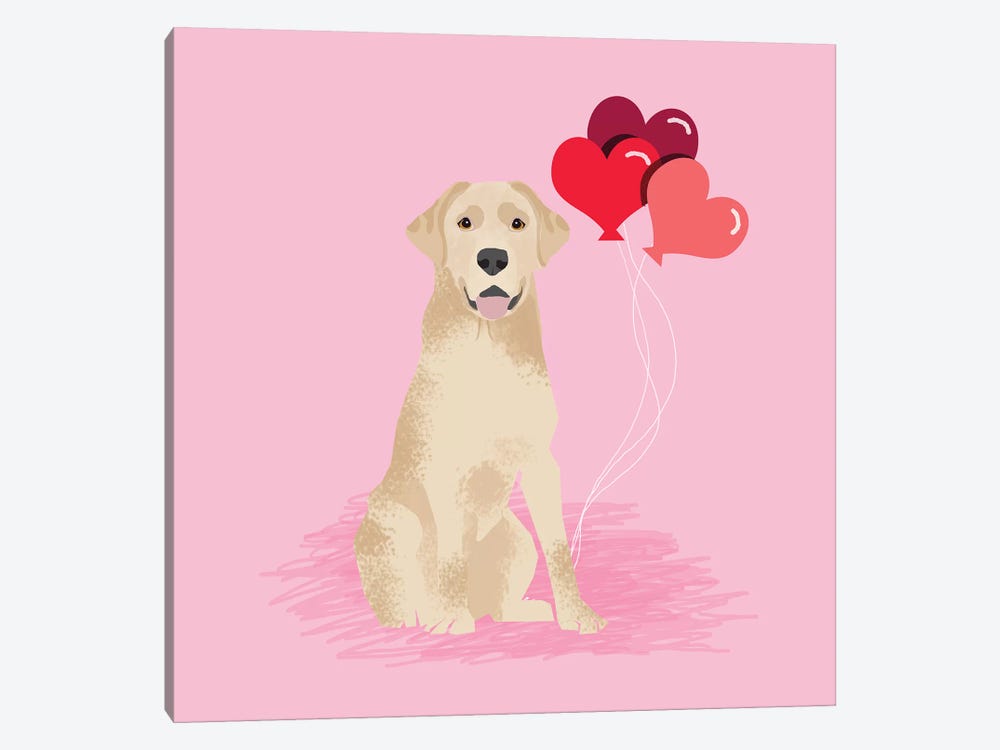 Yellow Lab Love Balloons by Pet Friendly 1-piece Canvas Print