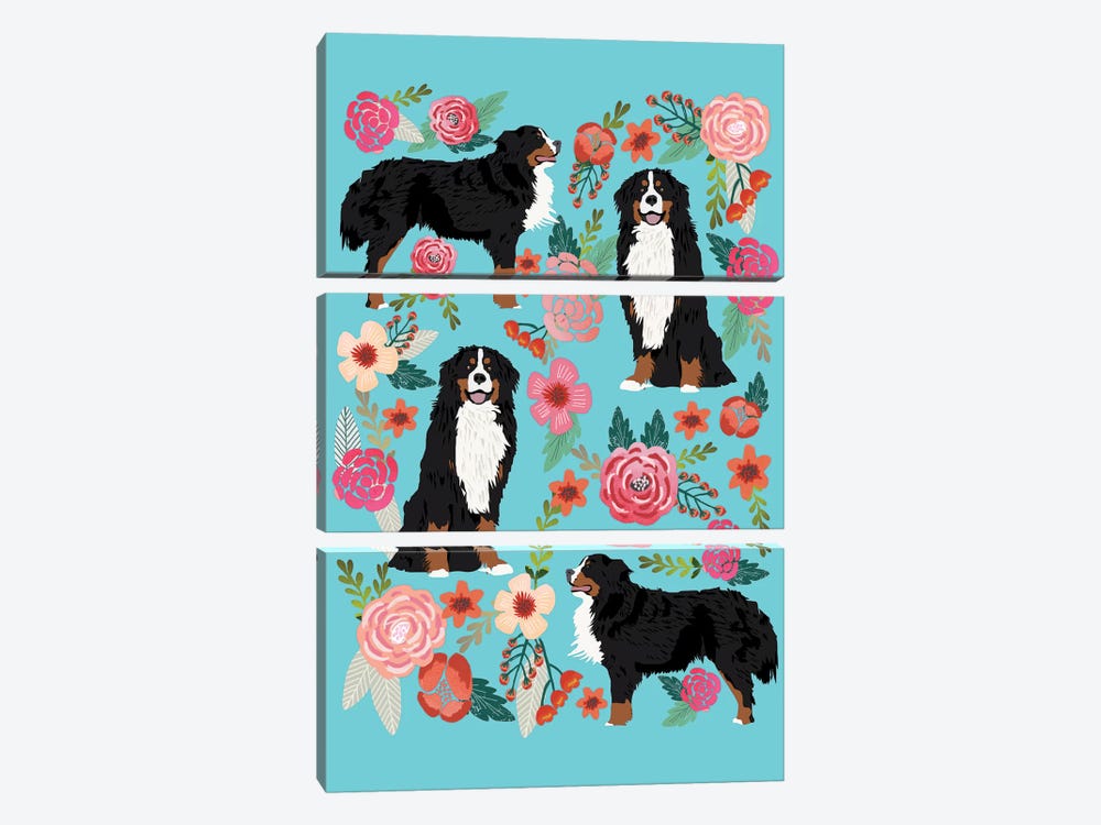 Bernese Mountain Dog Floral Collage by Pet Friendly 3-piece Canvas Wall Art