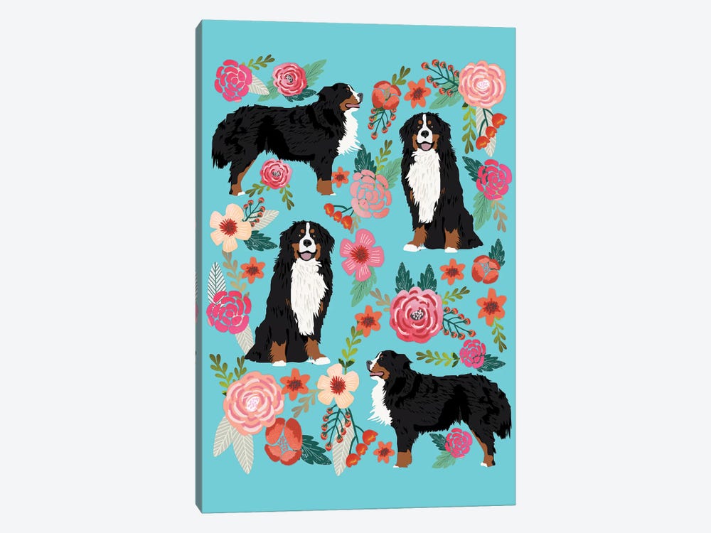 Bernese Mountain Dog Floral Collage by Pet Friendly 1-piece Canvas Artwork