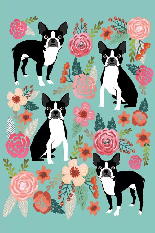Boston Terrier Floral Collage I