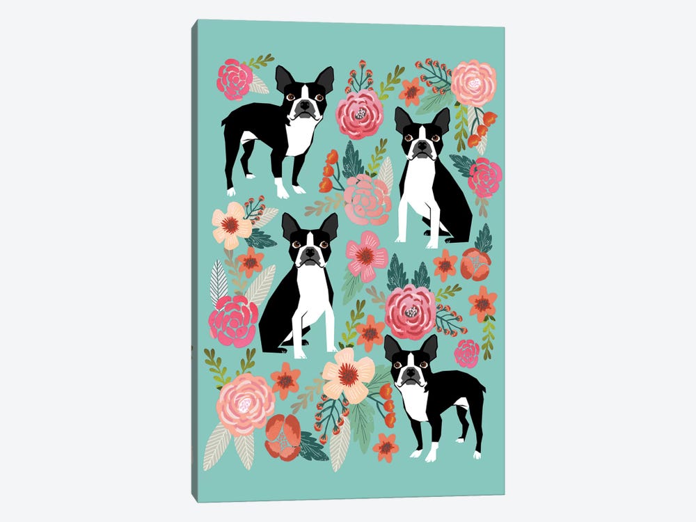 Boston Terrier Floral Collage I by Pet Friendly 1-piece Canvas Art Print