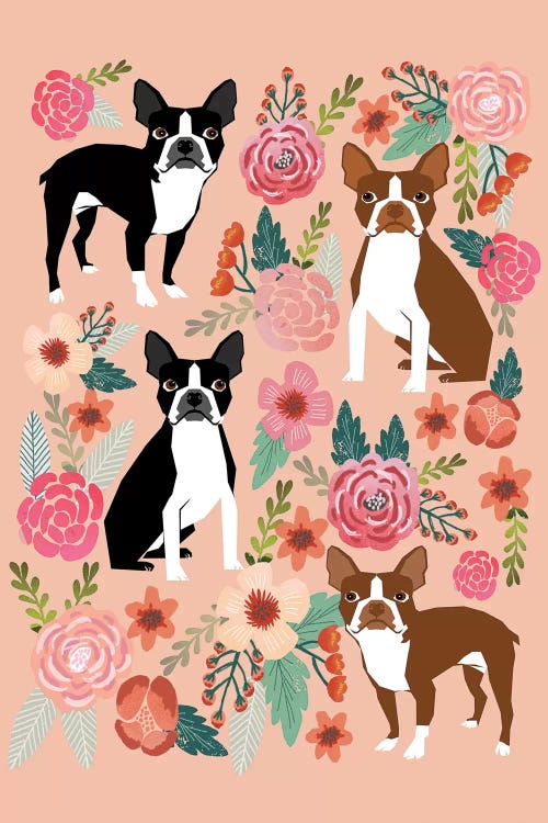 Boston Terrier Floral Collage II