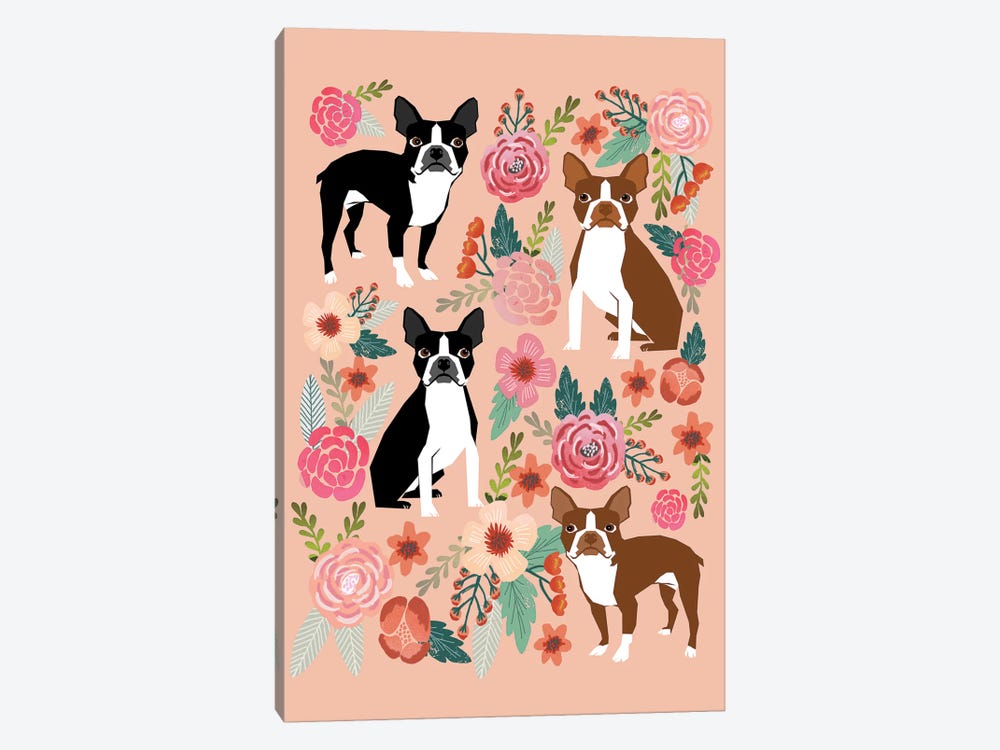 Boston Terrier Floral Collage II by Pet Friendly 1-piece Canvas Art