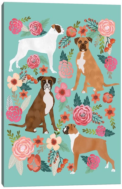 Boxer Floral Collage Canvas Art Print - Pet Friendly