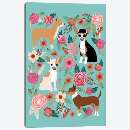 Chihuhua Floral Collage Canvas Print #PET25} by Pet Friendly Canvas Wall Art