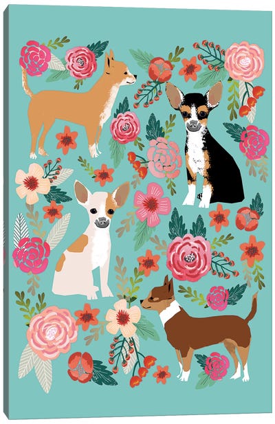 Chihuhua Floral Collage Canvas Art Print - Pet Friendly