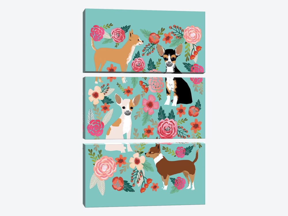 Chihuhua Floral Collage by Pet Friendly 3-piece Canvas Print