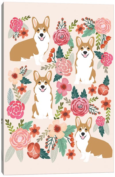 Corgi Floral Collage I Canvas Art Print - Pet Friendly