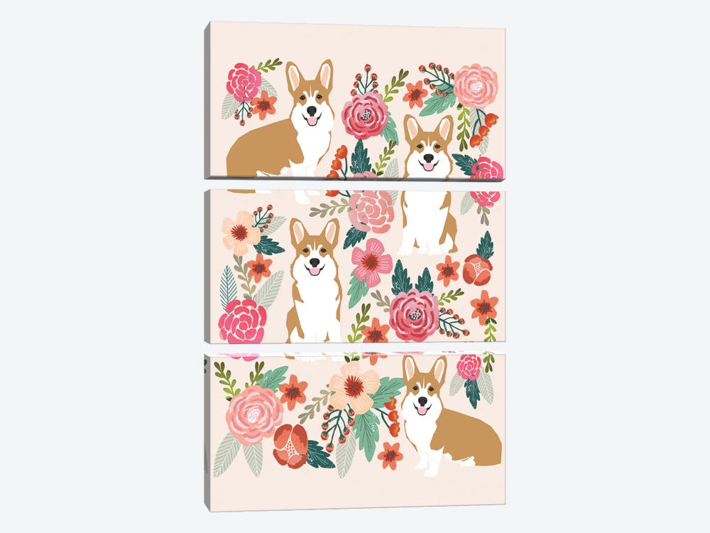 Corgi Floral Collage I by Pet Friendly 3-piece Art Print