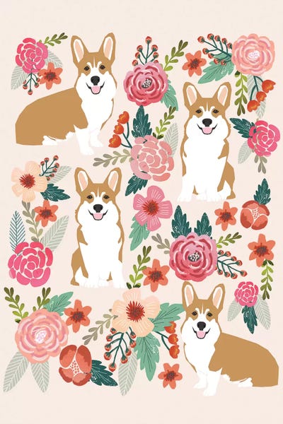 Corgis: Corgi Floral Collage I by Pet Friendly