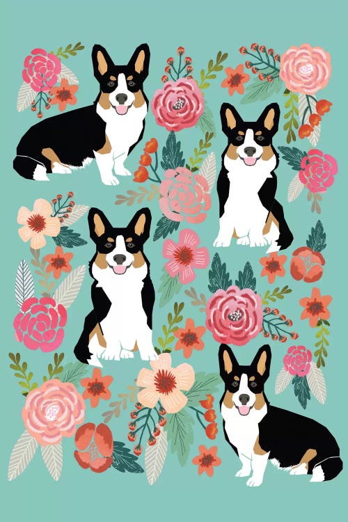Corgi Floral Collage II