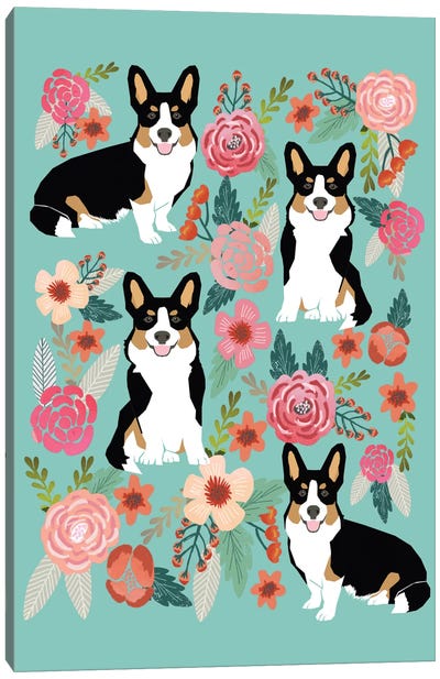 Corgi Floral Collage II Canvas Art Print - Pet Friendly