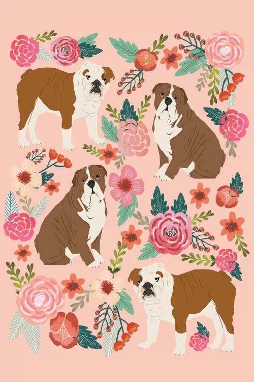 English Bulldogs Floral Collage