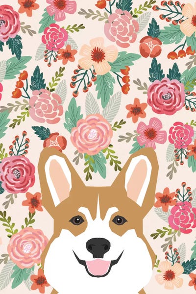 Corgis: Floral Corgi Portrait by Pet Friendly