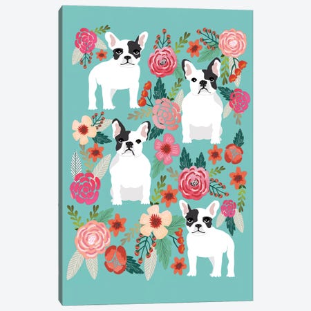 French Bulldog Floral Collage Canvas Print #PET39} by Pet Friendly Canvas Wall Art
