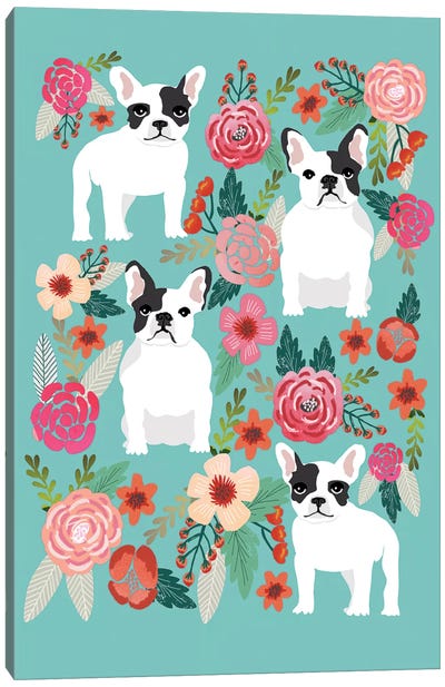French Bulldog Floral Collage Canvas Art Print
